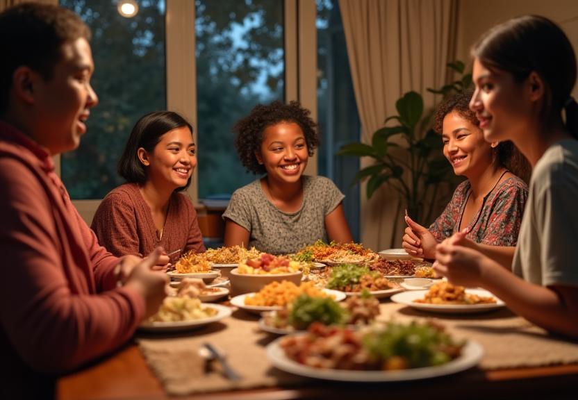 Authentic family meal during cultural homestay