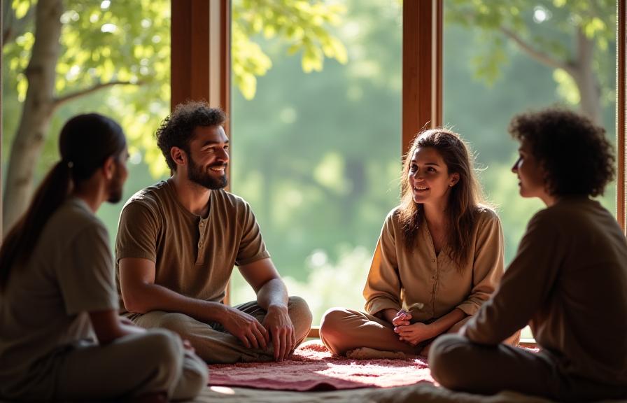 Group philosophical discussion at retreat